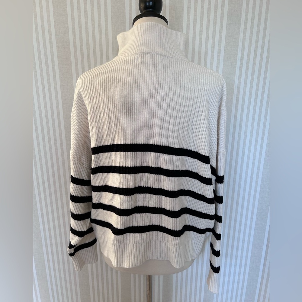Mango White and Black Striped Sweater with Zip Women’s Size Small - Picture 3 of 6